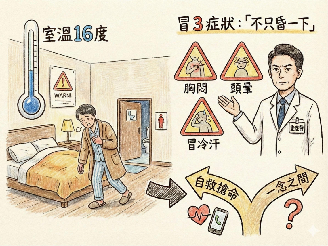 急凍6度OHCA已225人…天冷上個廁所就猝死？重症醫：冒3症狀「不只昏一下」，自救搶命必看